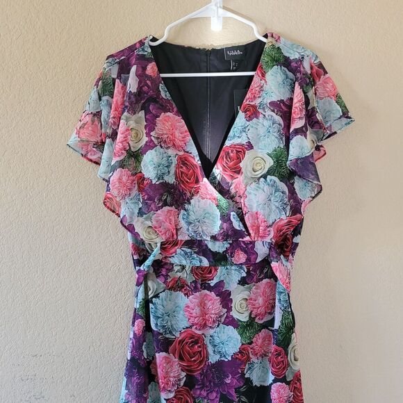 Ulla Popken Maxi Dress Plus Size 18 Floral Flowy V Neck Lined Tie Back Nwt - Picture 2 of 9